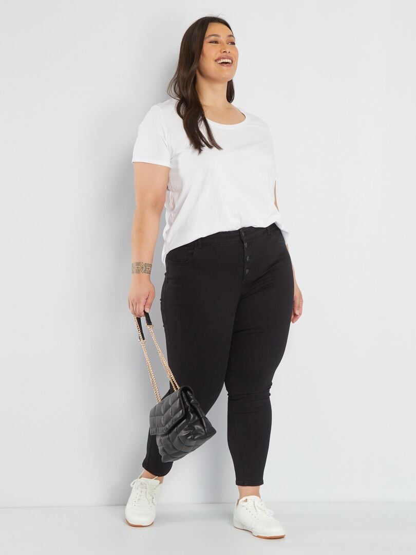 Skinny jeans met hoge taille - ZWART