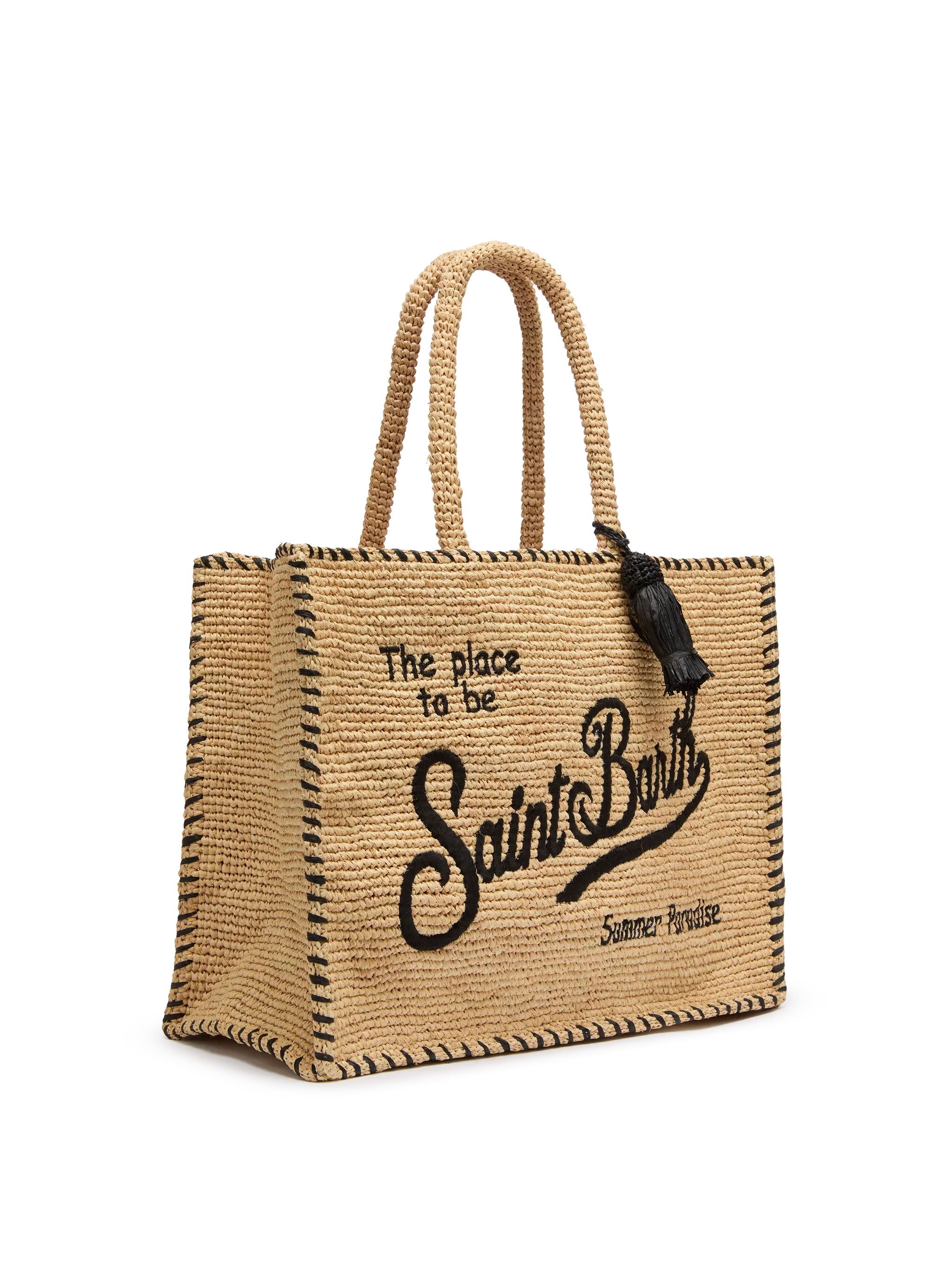 Vanity Rafia schoudertas in beige met zwarte afwerking