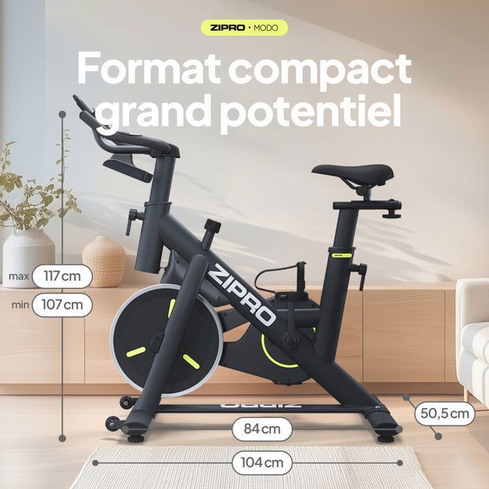 ZIPRO Modo Exercise Bike - Magnetic Resistance - Bluetooth & App - 6kg Flywheel - Max 110kg - Black