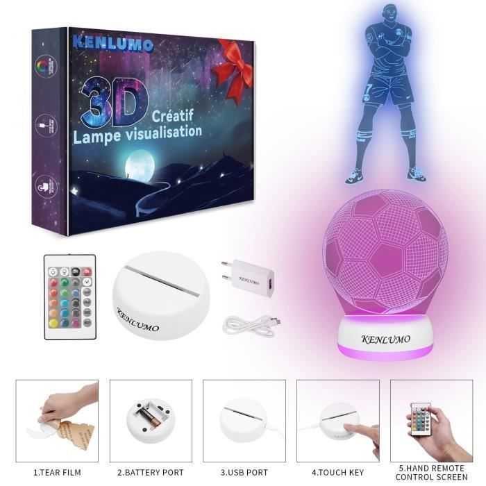 KENLUMO Lampe football Cadeau Noël enfant Mbappé Lampe de chevet LED télécommande Touchez pour changer de couleur decoration ado