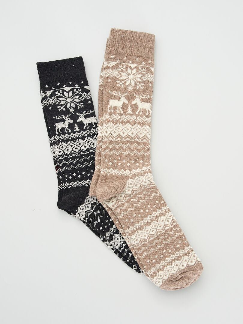 Conjunto de 2 pares de meias estampadas - BEGE