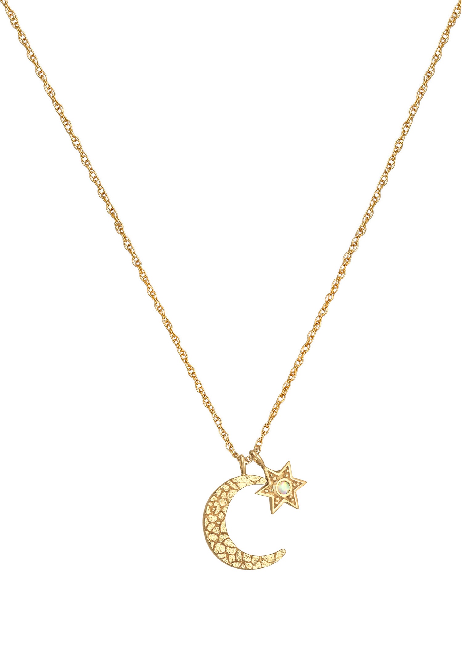 Elli Femme demi-lune étoile pendentif Astro avec opale synthétique en argent sterling 925 plaqué or