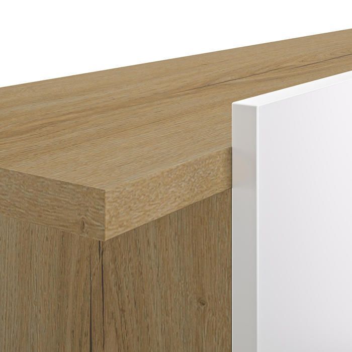 Estantería de pared blanca brillante con efecto madera