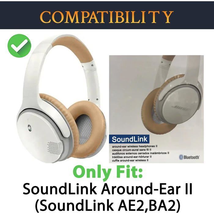 SOULWIT Ear Pads for Bose SoundLink Around-Ear II (Sound Link AE2/Model BA2) Headphones - Beige