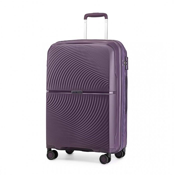 Brittiläinen Traveller Hard Shell -lentolaukku, 55x40x22cm, polypropeenia, neljällä pyörällä, TSA-lukolla ja säädettävällä kahvalla, violetti
