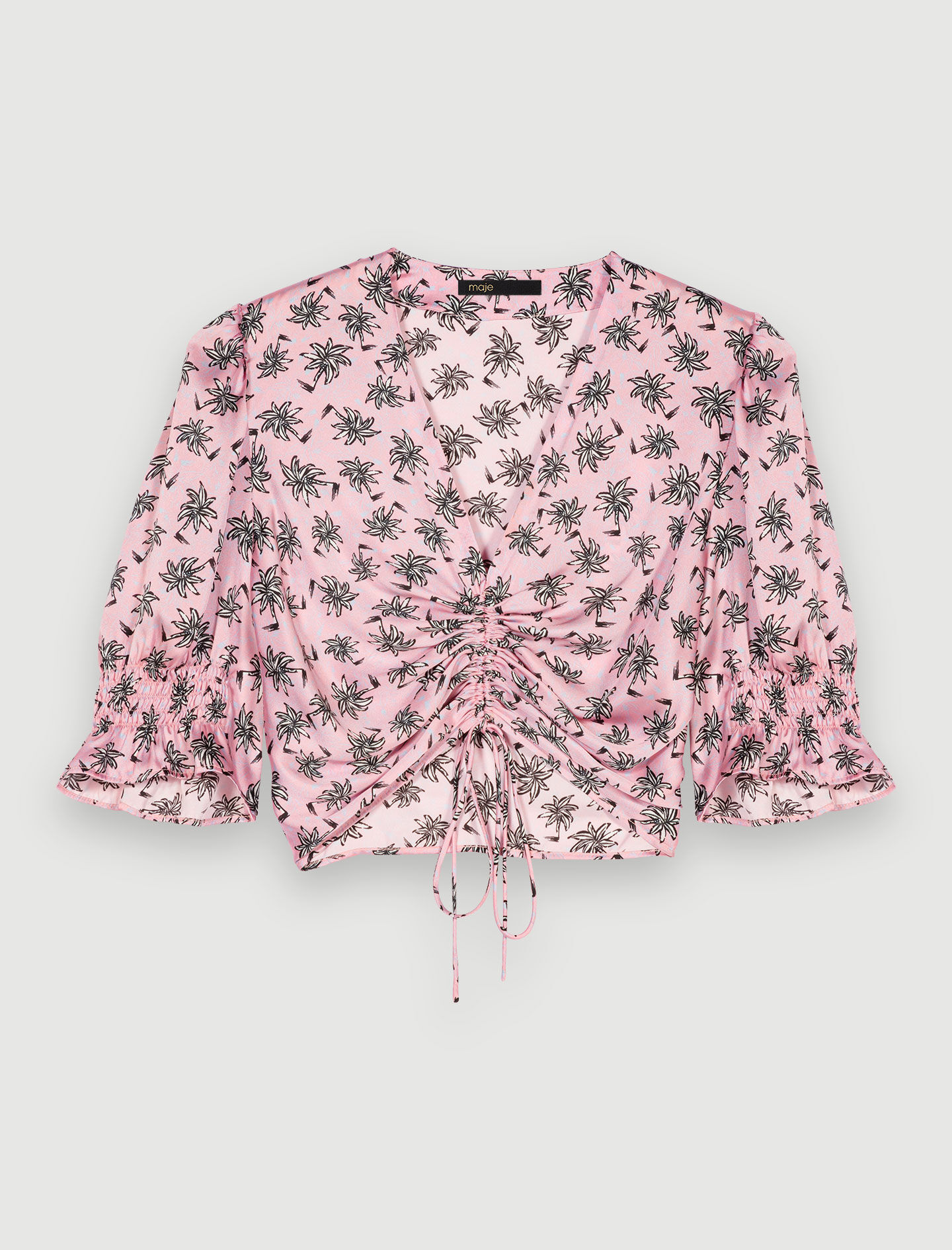 Top scurt cu imprimeu de palmieri - Palmier rose