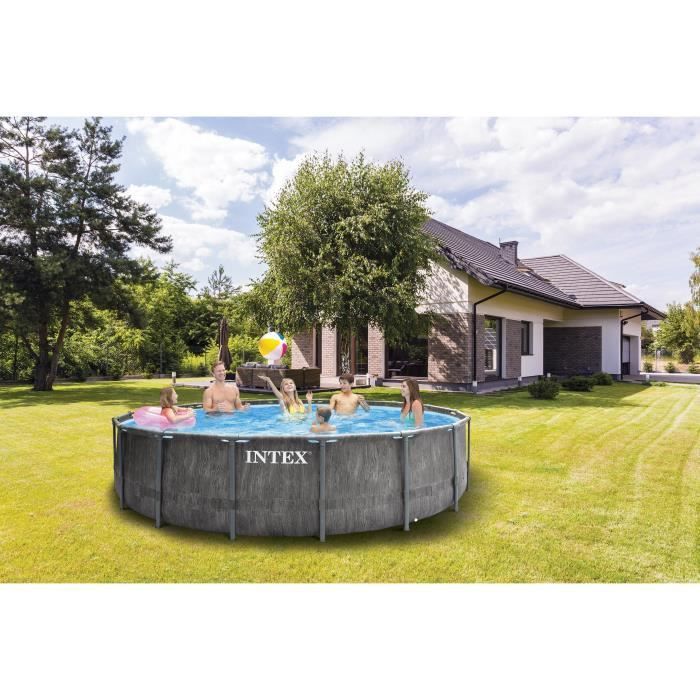 Kit de piscina tubular elevada Intex - Estructura Pris - 457 x 122 cm - Redonda (bomba, cubierta, alfombrilla de suelo y escalera) - 26742NP