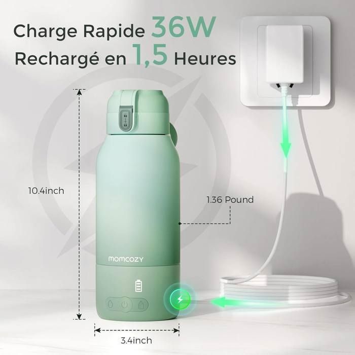 Aquecedor de mamadeiras portátil Momcozy para viagens, com 2 modos de aquecimento para leite materno e água.