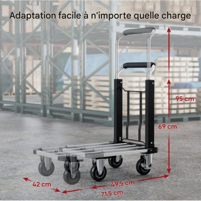 Carretilla plegable - LANGTU - Modelo estándar - Capacidad de carga de 150 kg - Plataforma extensible - Asa ajustable