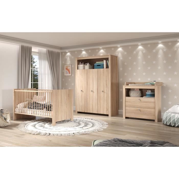 Trio per la cameretta: culla 70 x 140 cm + fasciatoio + armadio OLIVIA - Rovere - TREND TEAM
