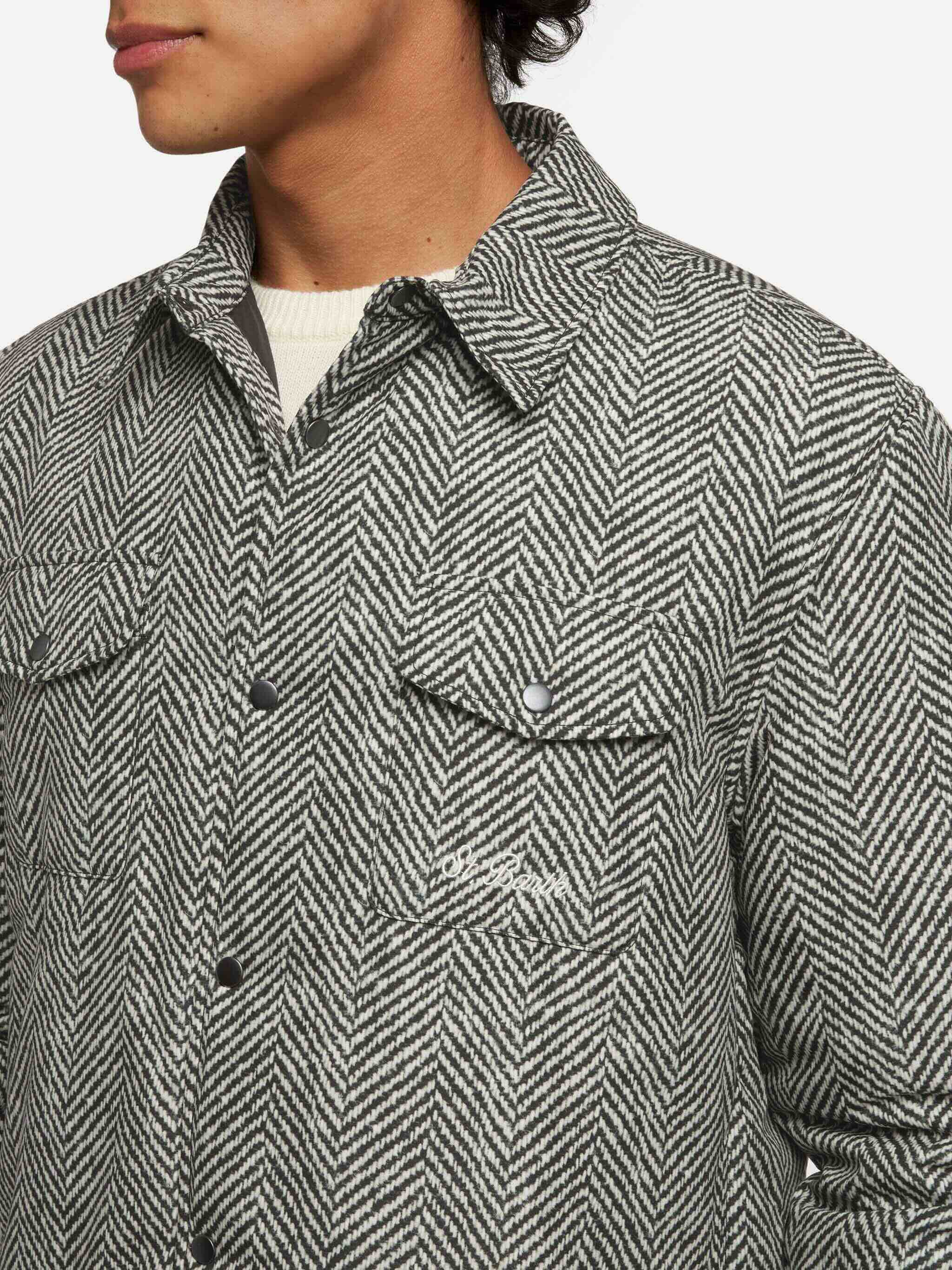 Chalet overshirt van technisch textiel met visgraatprint.