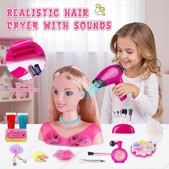 Tête À Coiffer Fille 35Pcs Jouet De Coiffure Maquillage Enfant Demi-Poupée Avec Accessoires Cadeau Anniversaire Noël