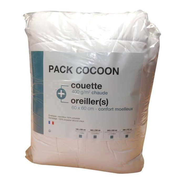 Pack linge de lit Microfibre - 1 Couette chaude 140x200 cm + 1 Oreiller 60x60 cm blanc