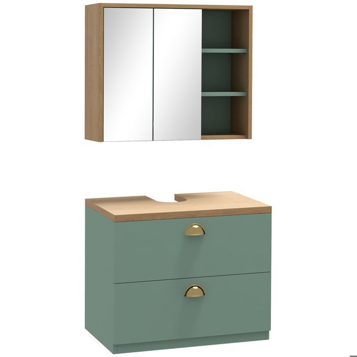 kleankin - Ensemble de meubles de salle de bain - Bois - 60x40x50.5cm - Vert