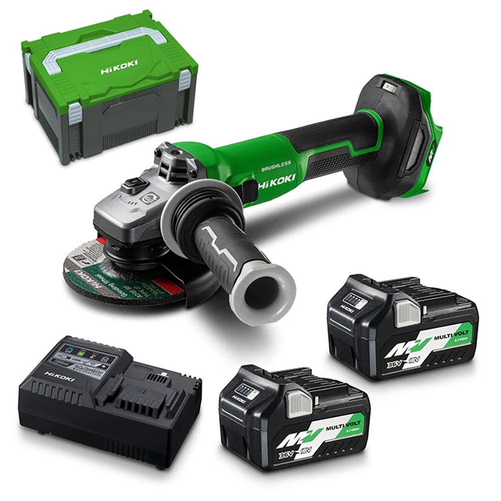 HiKOKI 36V 2 x 2,5/5,0Ah 125mm Winkelschleifer-Set G3613DVE(HRZ)