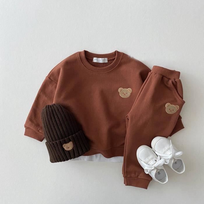 Conjunto de ropa de otoño de 2 piezas para bebés (niñas y niños): Sudadera deportiva infantil (gorro no incluido) Marrón
