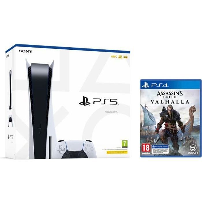 Sony PlayStation 5 PS5 Console - Standard Edition, 825GB SSD, 60FPS, 4K, HDR (With disc drive) + Assassin's Creed Valhalla (PS4/PS5)