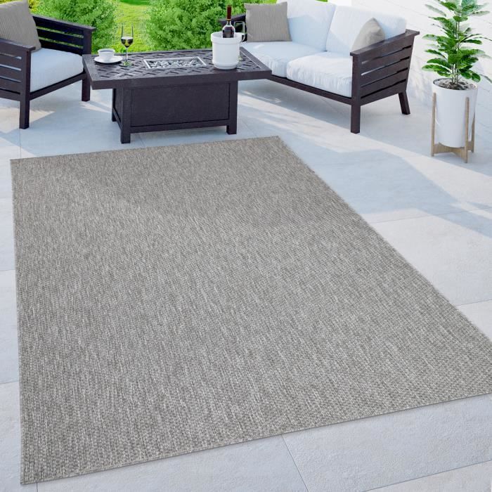 Alfombra de exterior - PACO HOME - Gris liso con estampado moteado - 160x220 cm