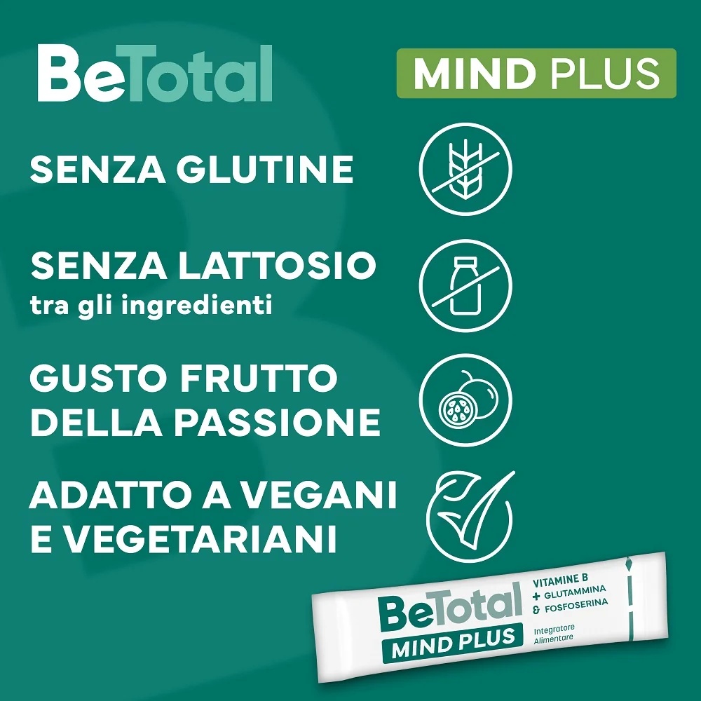 BE-TOTAL Be-Total Mind Plus 20 sachets Complément alimentaire Vitamine B Phosphosérine Glutamine Fatigue mentale