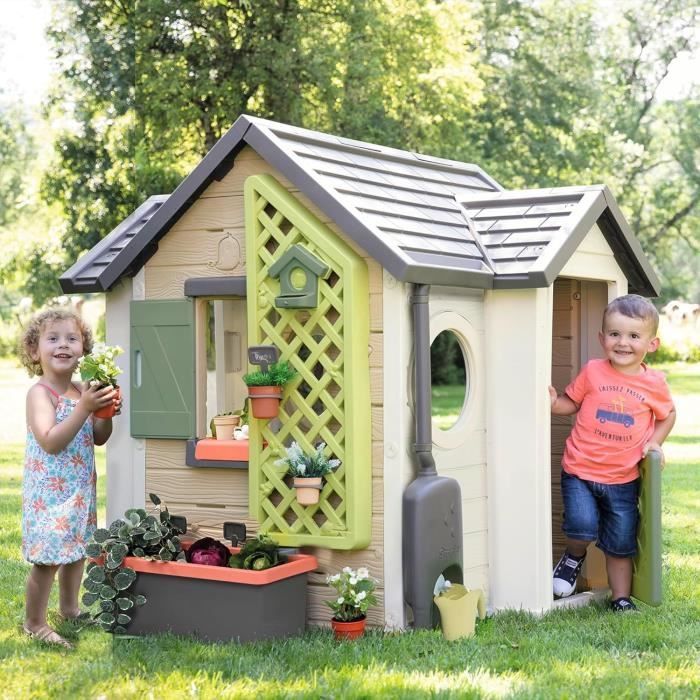 Smoby Life - Casetta da giardino - Casetta a tema giardinaggio - Fioriera, traliccio, mangiatoia per uccelli, raccoglitore d'acqua - Età 2+