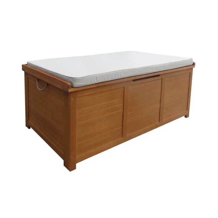 Cassapanca da giardino in legno da 200 litri - Beige - 125x60 cm - Con scomparto per cuscini, 2 molle a gas e maniglie