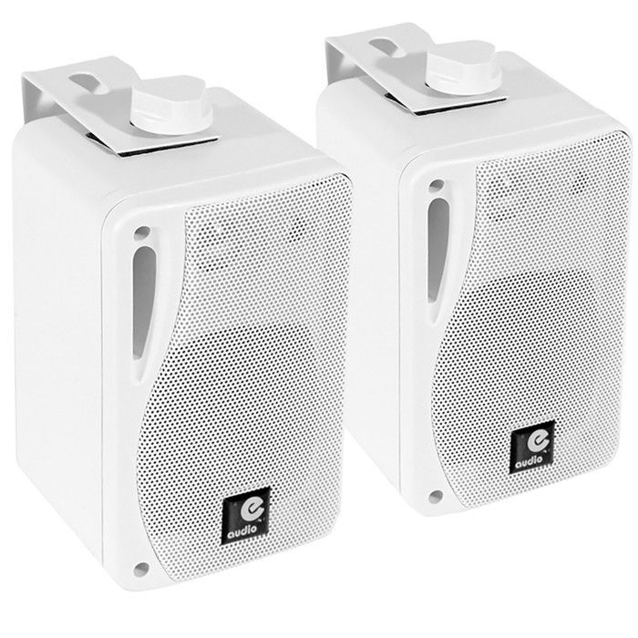 Paire de mini enceintes E-Audio B416 80W Blanches 3 voies avec support - Idéal pour une utilisation domestique ou commerciale