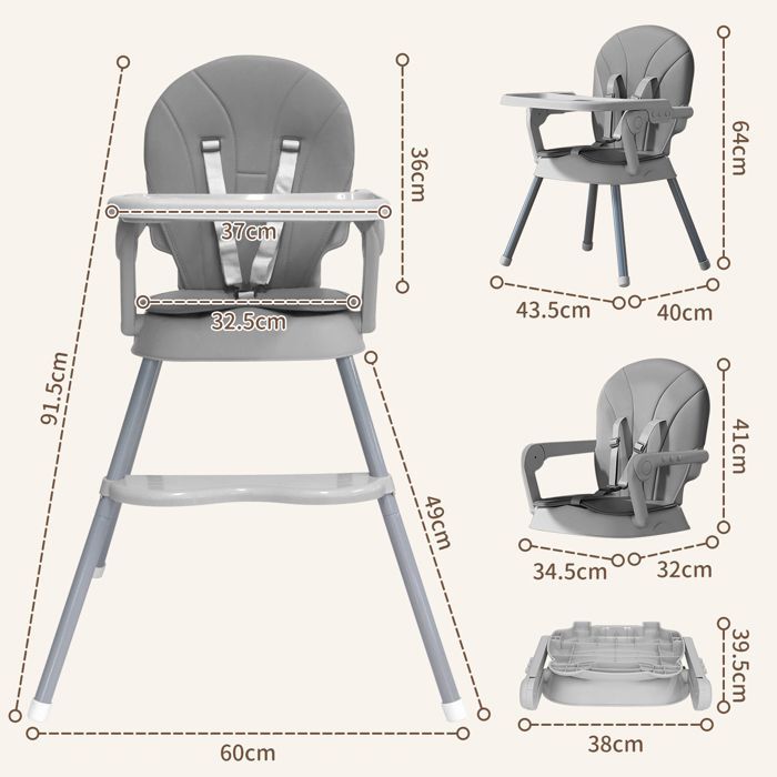Trona infantil 3 en 1, trona convertible, asiento elevador, silla baja, cojín extraíble, para niños de hasta 36 meses.