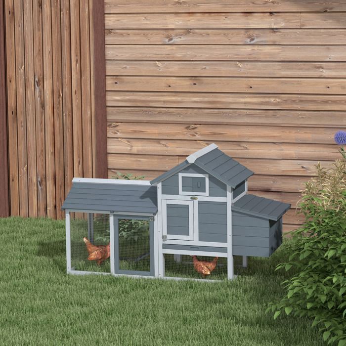 PawHut - poulailler - Bois de sapin - 150.5x54x87cm - Gris