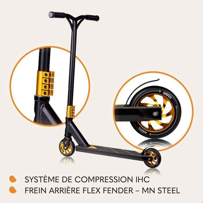 LIONELO Whizz Triksesparkesykkel - ABEC-9 - Styre i ett stykke - Svart/Gul