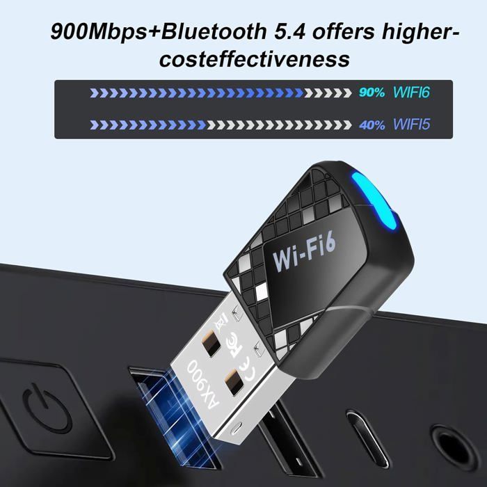 Adaptador WiFi 6 - OTBACT - AX900Mbps - Bluetooth 5.4 - Doble banda 2.4G/5G - Compatible con Windows 11/10/7