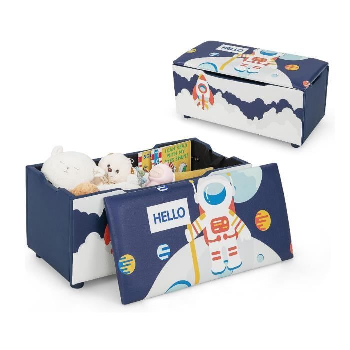 DREAMADE Cassapanca portagiochi 2 in 1 per bambini in MDF con coperchio rimovibile, piedini regolabili, 75x36x38 cm, blu e bianco