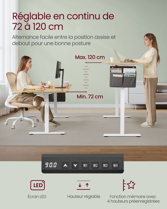 Escritorio eléctrico regulable en altura, 160 x 70 cm, mesa para trabajar sentado o de pie, función de memoria con 4 ajustes de altura, roble dorado.