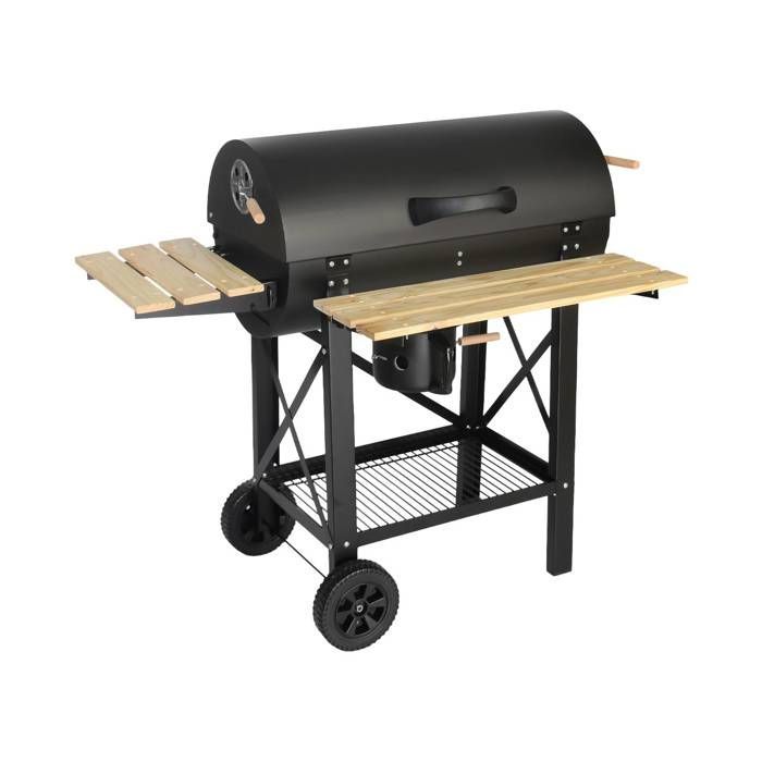 SERGE charcoal barbecue, grill and American smoker, with wheels and folding side shelves