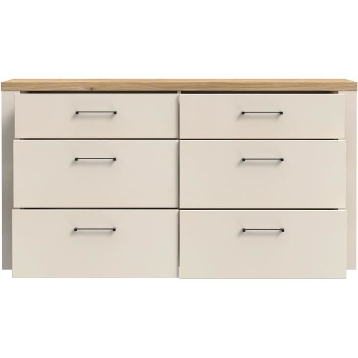 Commode NELLEKE  6 Tiroirs - Décor cachemire et bois - L156,3 x P41,3 x H83,1 cm