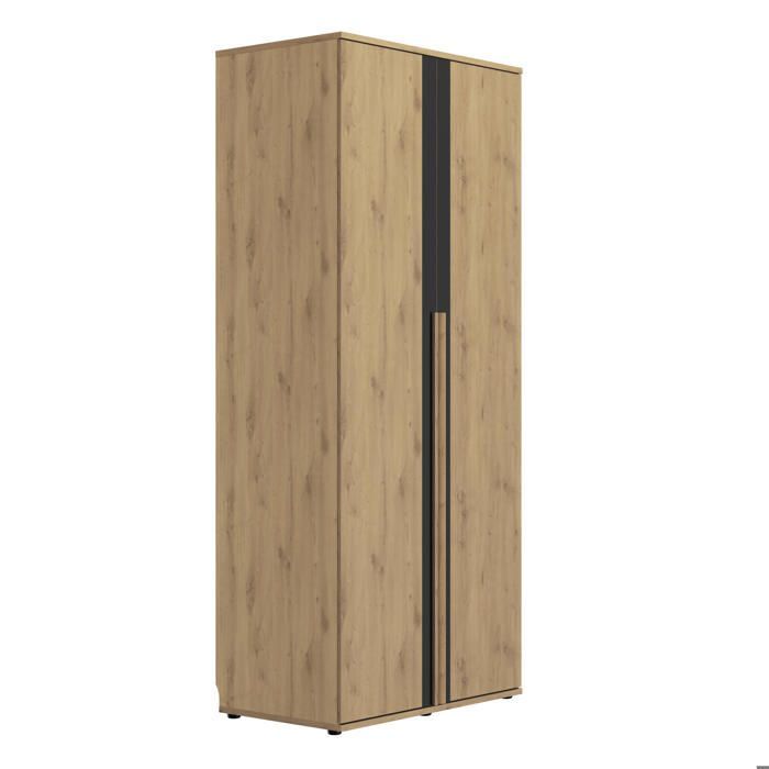 Armadio a 2 ante, 100 cm, effetto legno rovere beige, con cerniere a chiusura ammortizzata.