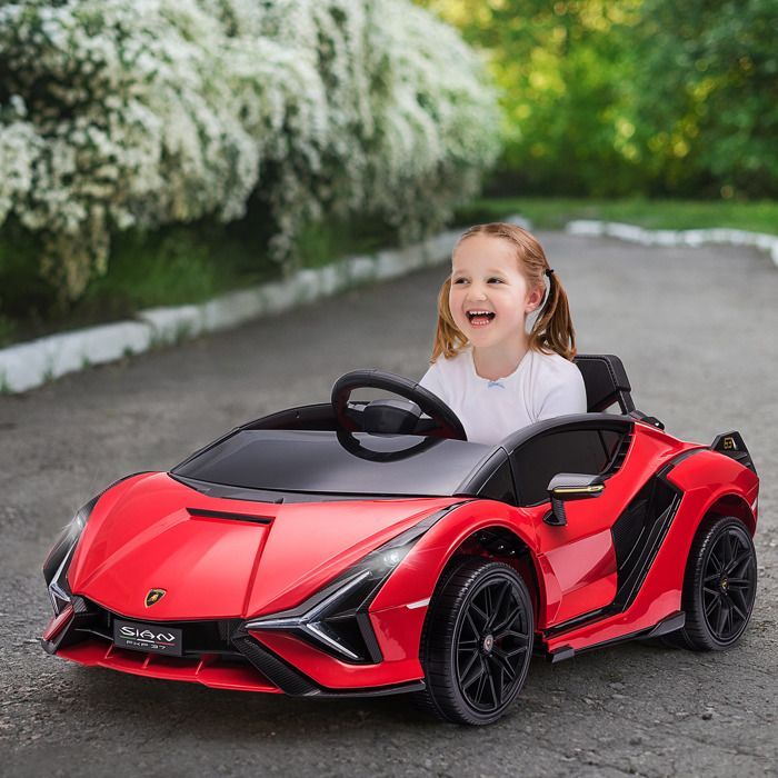 Children's Electric Ride-On Car - HOMCOM - Lamborghini Sian 12V with 2.4G Remote Control, Sound Effects and LEDs - ABS - Red