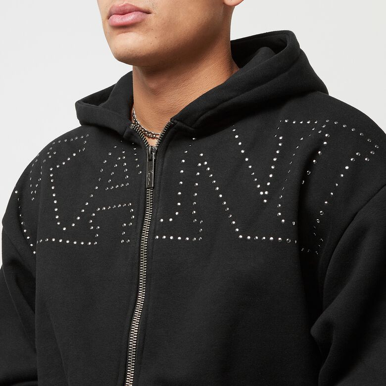 Sudadera con capucha retro con tachuelas y cremallera completa (talla única)