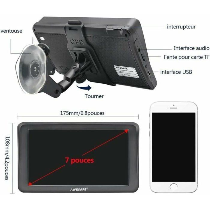 Sistema de navegación GPS automático de 7 pulgadas para camiones (Europa) con pantalla táctil, utilizado en camiones y automóviles.