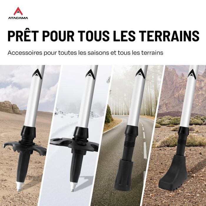 Bastoncini da trekking pieghevoli ATACAMA in carbonio/alluminio per uomo/donna, ultraleggeri e stabili, stile nordico, con impugnatura in sughero.
