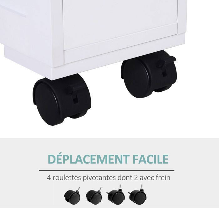 Mueble de baño - HOMCOM - con ruedas - con estante abierto y 2 cajones - 16 x 52 x 71,5 cm - blanco