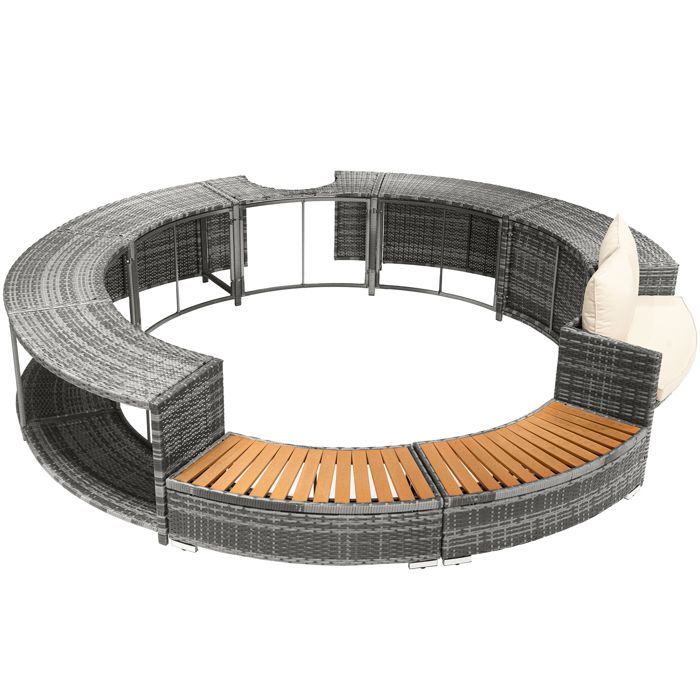 Estructura para spa/jacuzzi/piscina en resina tejida y madera, 283x283x55 cm, gris.