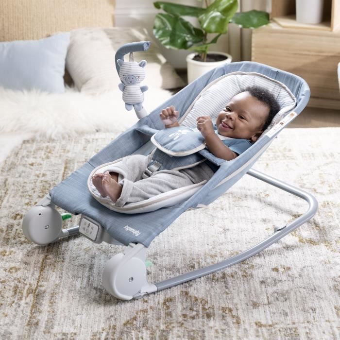 INGENUITY Baby Rocking Bouncer met buikmassage, chambraystof, babycadeau, ultracompact opvouwbaar met opbergtas