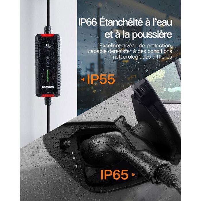 Cavo di ricarica Schuko Tipo 2 3,68 kW monofase 6-16 A 10 m per veicoli elettrici (EV) con display digitale e funzione di ritardo