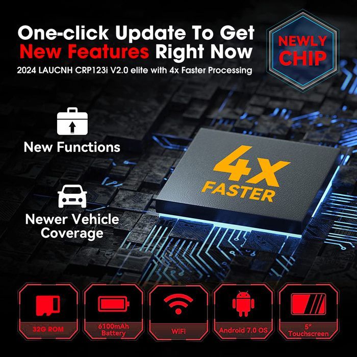 LAUNCH CRP123i V3.0 Elite Ferramenta de Diagnóstico Automotivo Multimarca, Sistemas ENG/ABS/SRS/AT 4, 7 Funções de Reset, AutoVIN