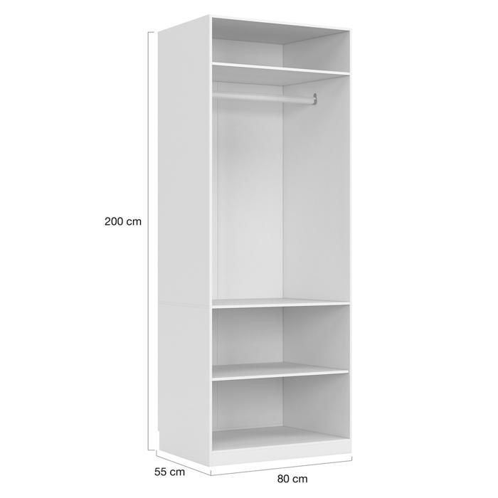 Armadio modulare IDMARKET TAYLOR 200 x 55 x 200 cm, 3 moduli con appendiabiti + ripiani + cassetti, colore bianco