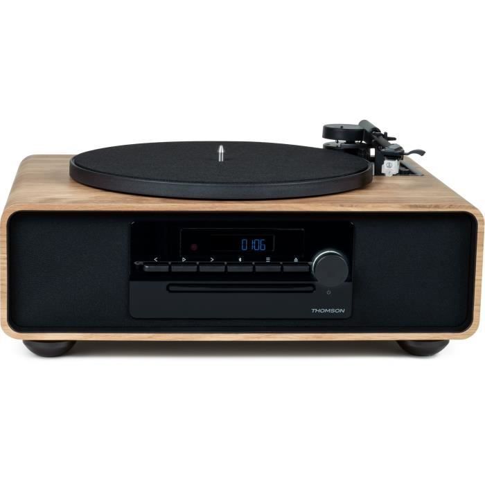 Sistema micro Hi-Fi Bluetooth con giradischi - THOMSON - Nero/Legno - Radio FM/CD/MP3/USB, 60W, Giradischi, Equalizzatore, Alimentatore 230V