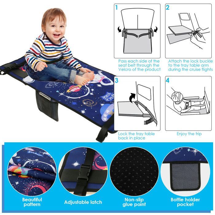 Lettino da viaggio per bambini a forma di aereo, pedali per neonati, poggiapiedi portatile da viaggio, amaca per bambini, estensibile, per riposare, blu stella