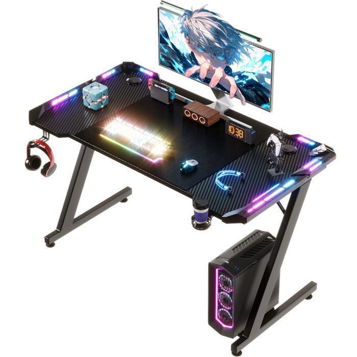 HOMALL LED Gaming Desk 120×60cm, USB Touch Light Controller, Ergonomic Computer Gaming Desk, Black