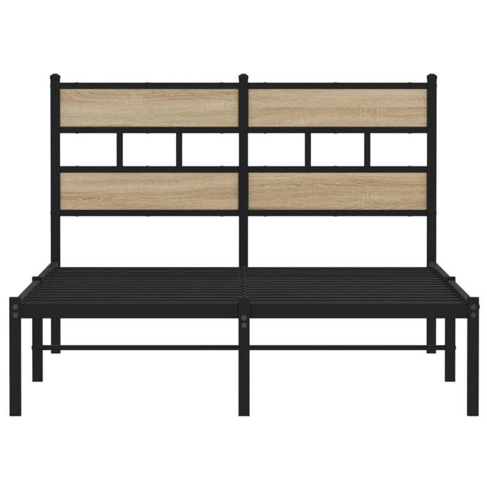 Metal bed frame - UU - 120x190 cm - Sonoma oak - Black - Iron and engineered wood - Headboard