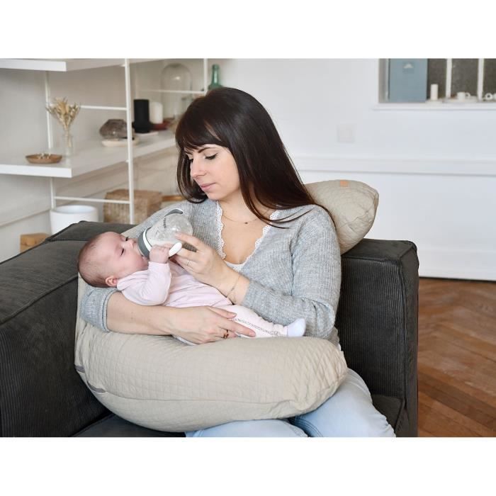 BÉABA - Big Flopsy™ - Coussin de grossesse et d'allaitement - Fleur de coton® - 180 cm - Lin